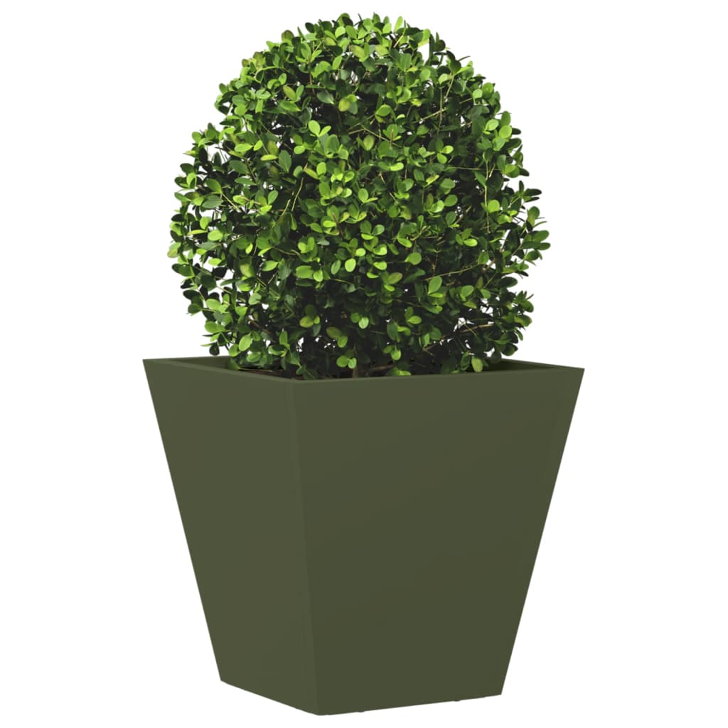 Plantenbakken 2 st 30x30x30 cm staal olijfgroen