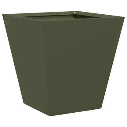 Plantenbakken 2 st 30x30x30 cm staal olijfgroen
