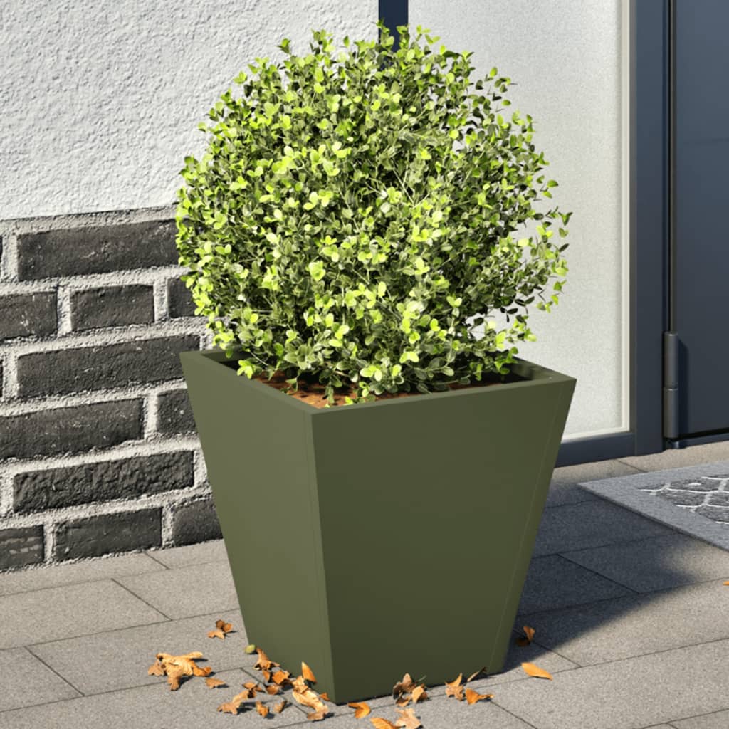 Plantenbakken 2 st 30x30x30 cm staal olijfgroen