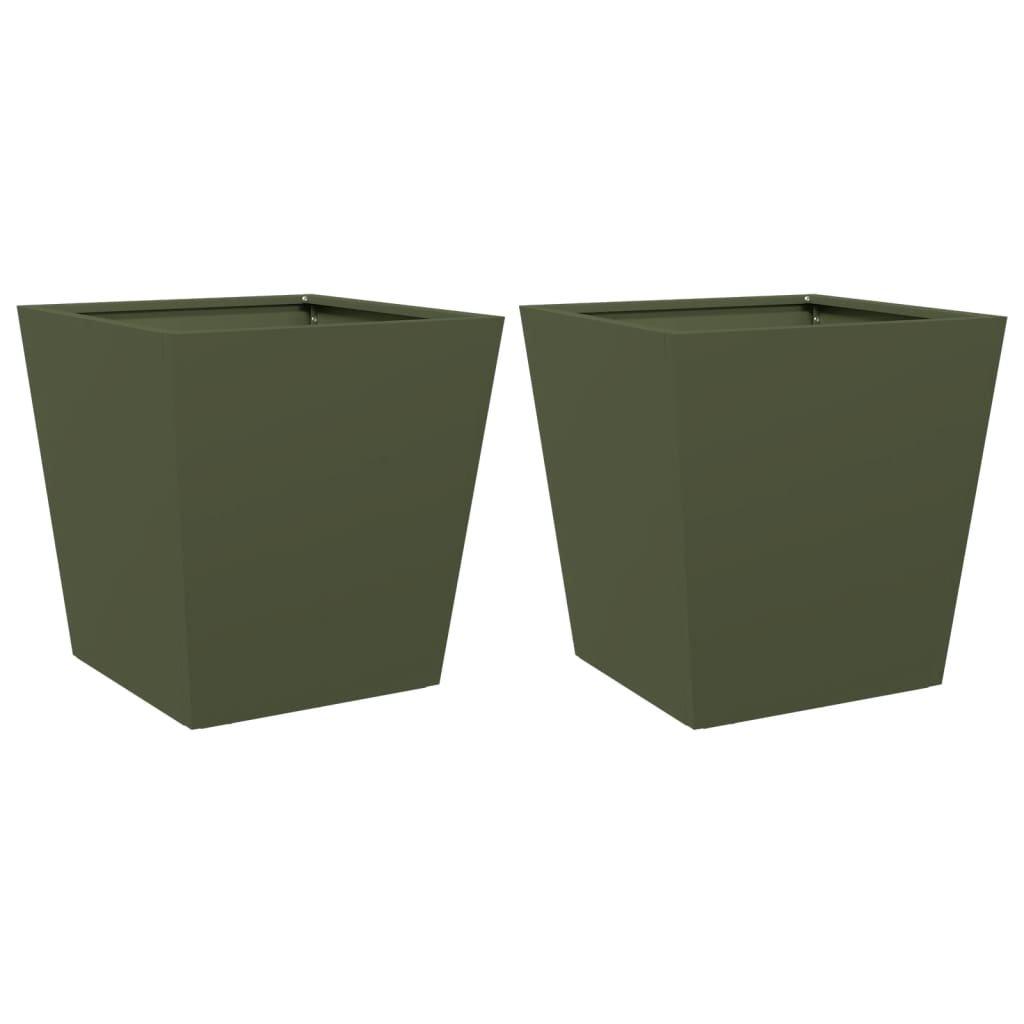 Plantenbakken 2 st 40x40x40 cm staal olijfgroen