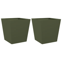 Plantenbakken 2 st 40x40x40 cm staal olijfgroen