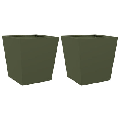 Plantenbakken 2 st 40x40x40 cm staal olijfgroen