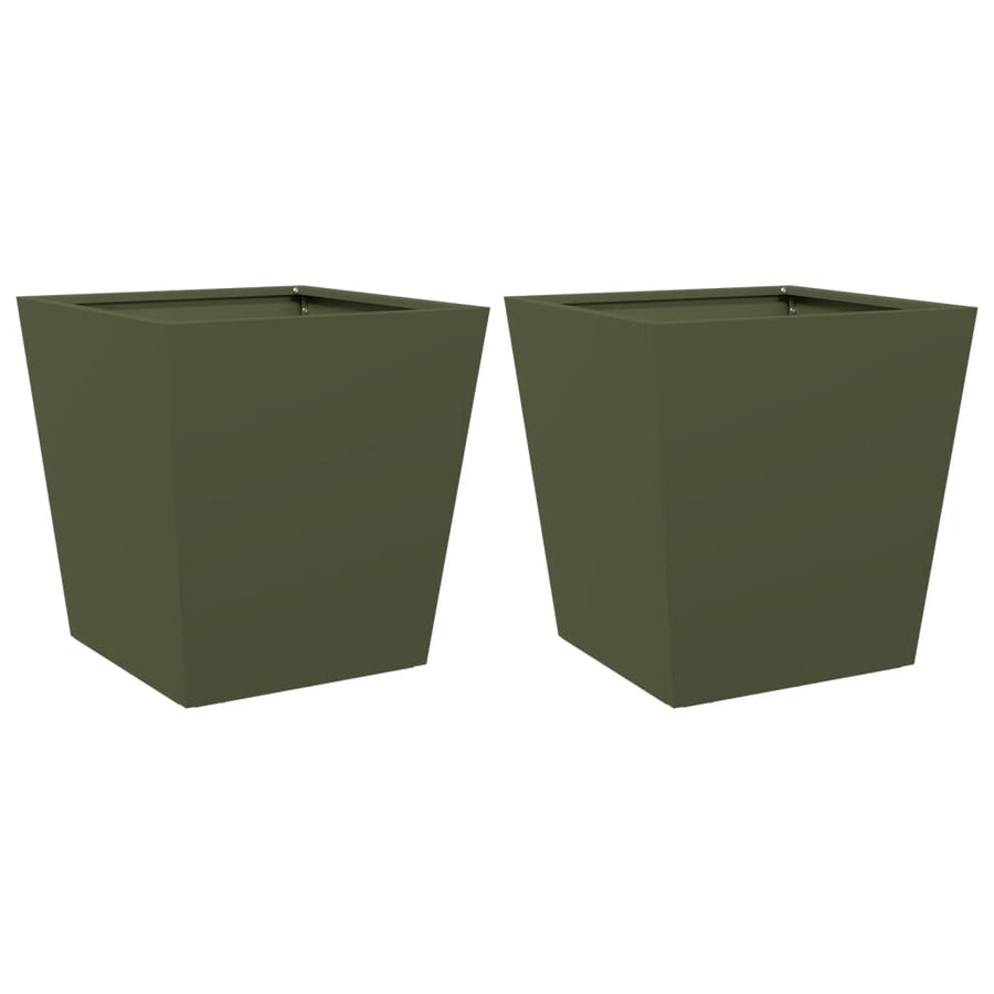 Plantenbakken 2 st 40x40x40 cm staal olijfgroen