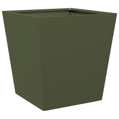 Plantenbakken 2 st 40x40x40 cm staal olijfgroen