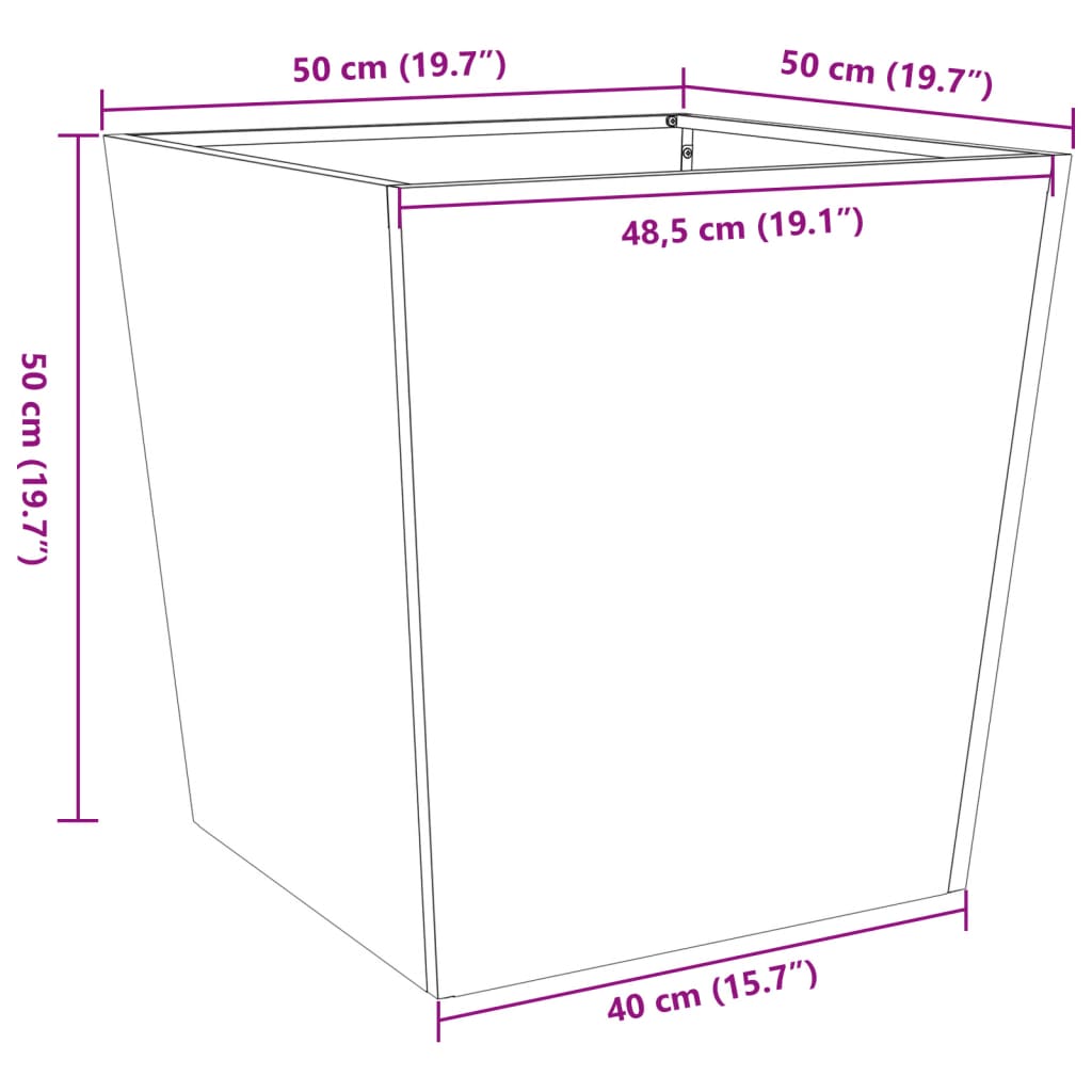 Plantenbak 50x50x50 cm staal antracietkleurig