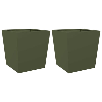 Plantenbakken 2 st 50x50x50 cm staal olijfgroen