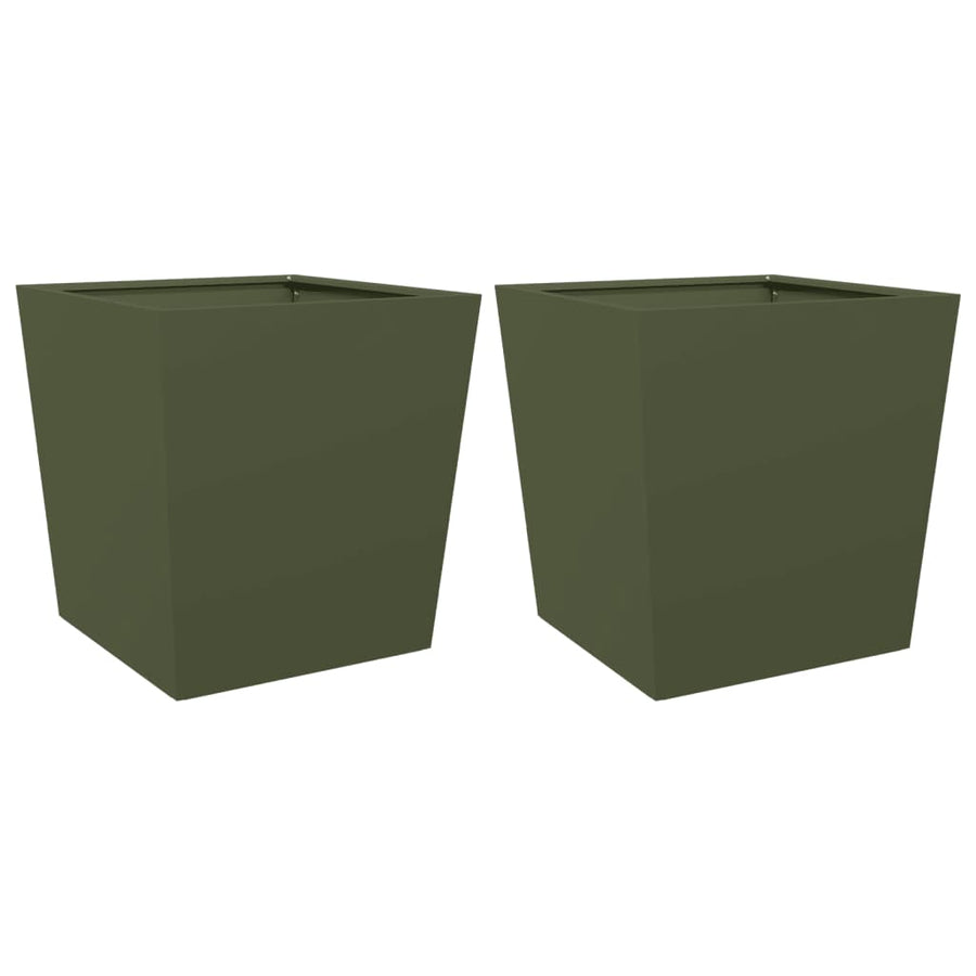 Plantenbakken 2 st 50x50x50 cm staal olijfgroen