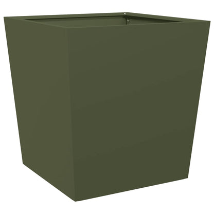 Plantenbakken 2 st 50x50x50 cm staal olijfgroen