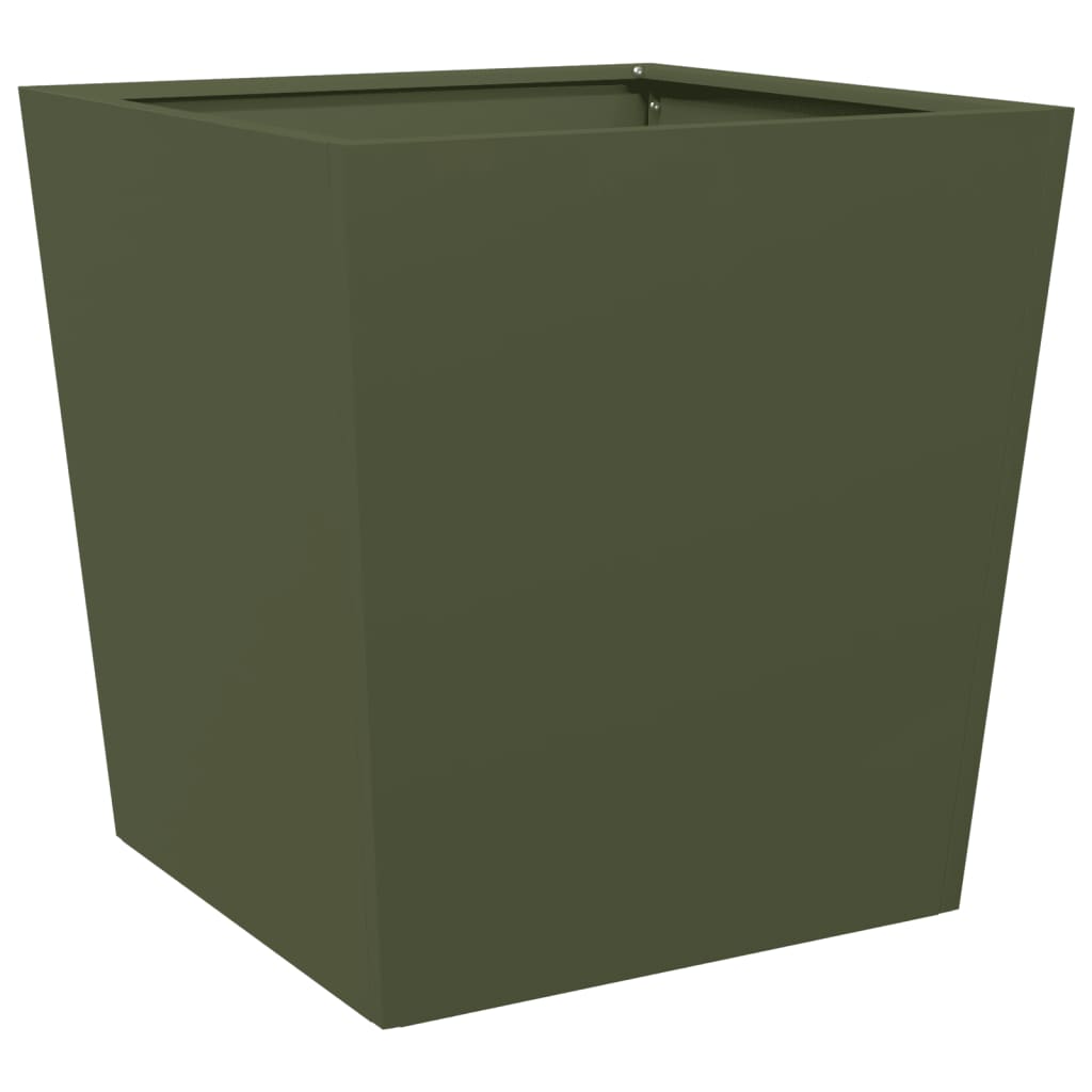 Plantenbakken 2 st 50x50x50 cm staal olijfgroen