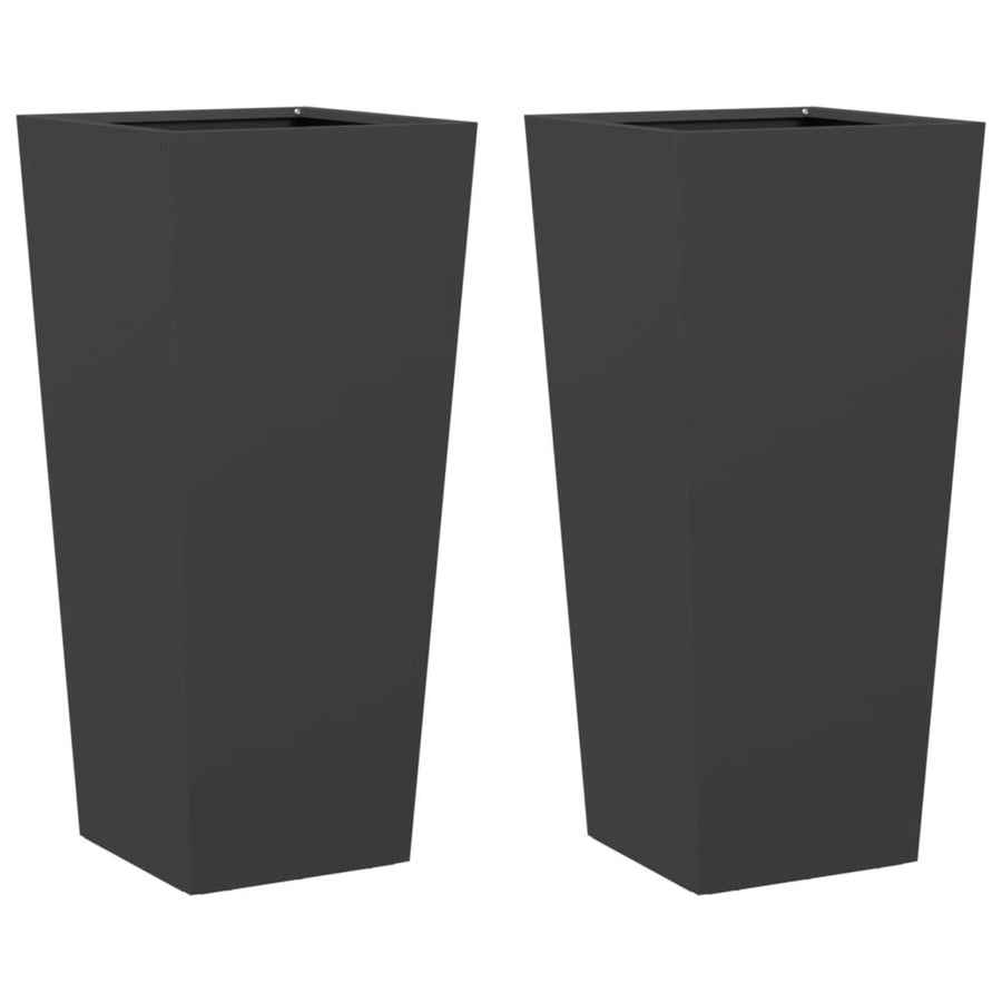 Plantenbakken 2 st 35x35x75 cm staal zwart