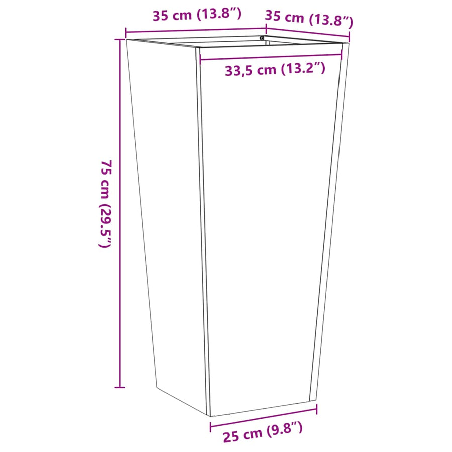 Plantenbakken 2 st 35x35x75 cm staal antracietkleurig