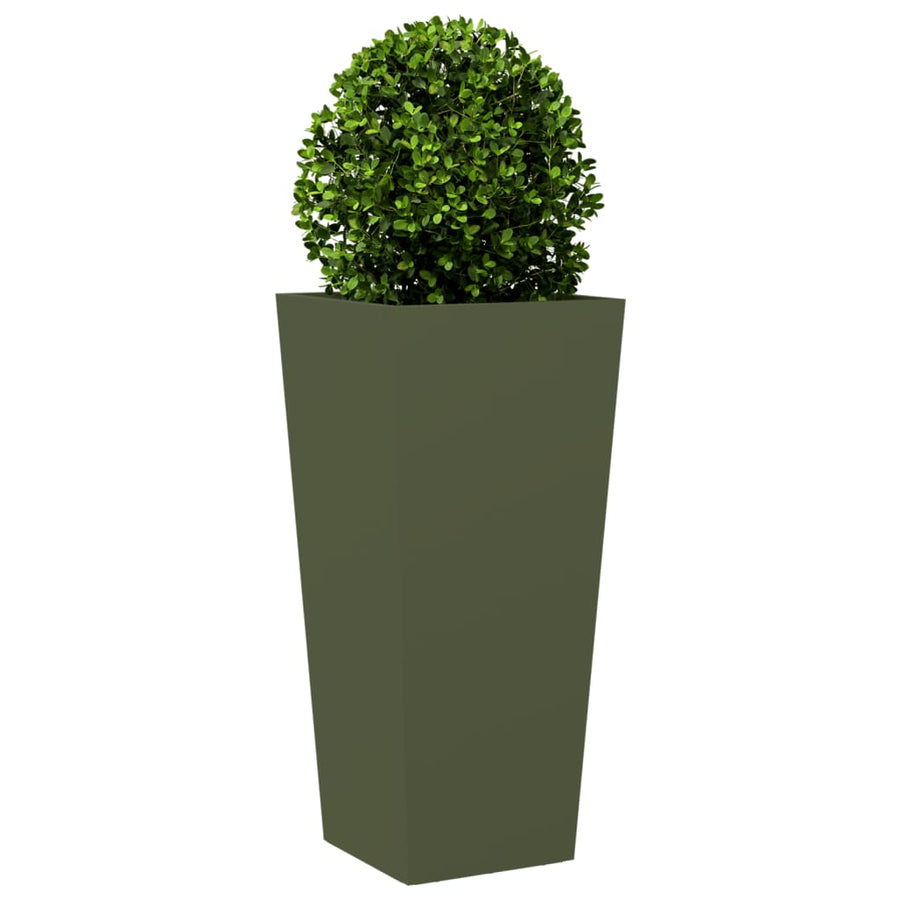 Plantenbak 35x35x75 cm staal olijfgroen