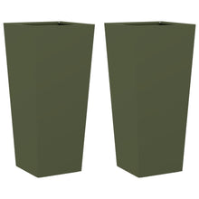 Plantenbakken 2 st 35x35x75 cm staal olijfgroen