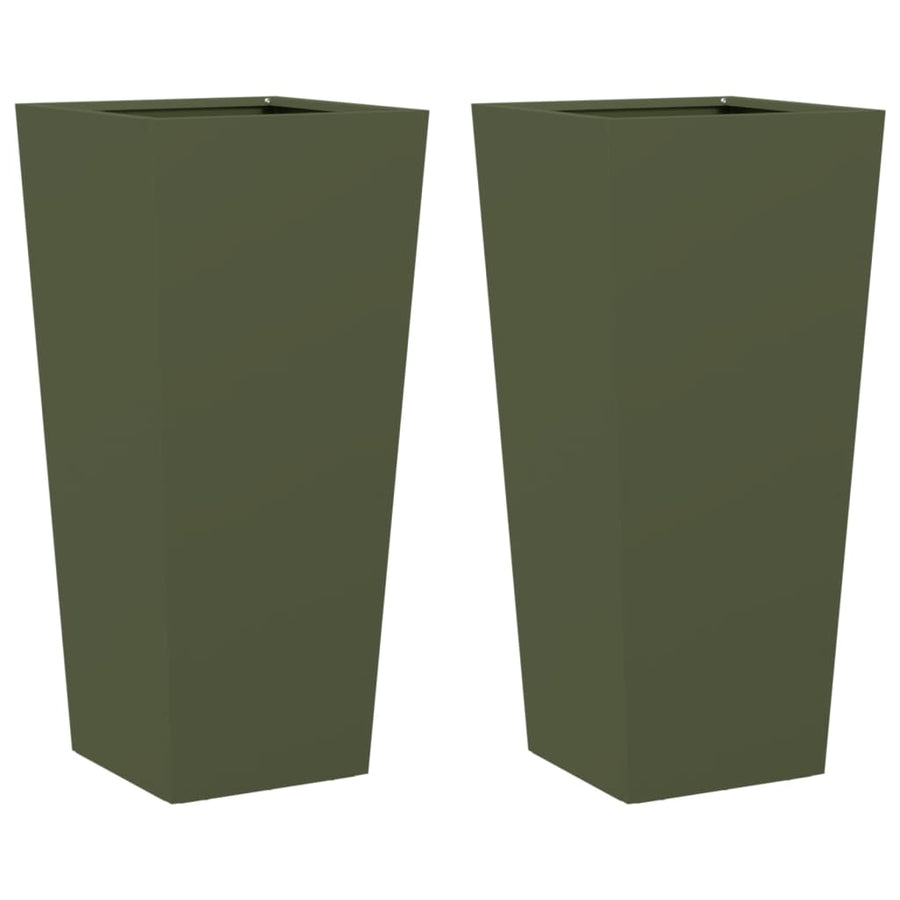 Plantenbakken 2 st 35x35x75 cm staal olijfgroen