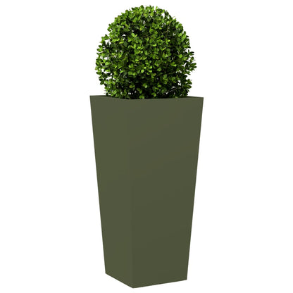 Plantenbakken 2 st 35x35x75 cm staal olijfgroen