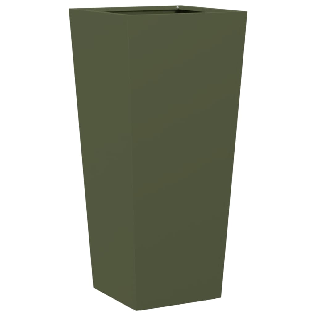 Plantenbakken 2 st 35x35x75 cm staal olijfgroen