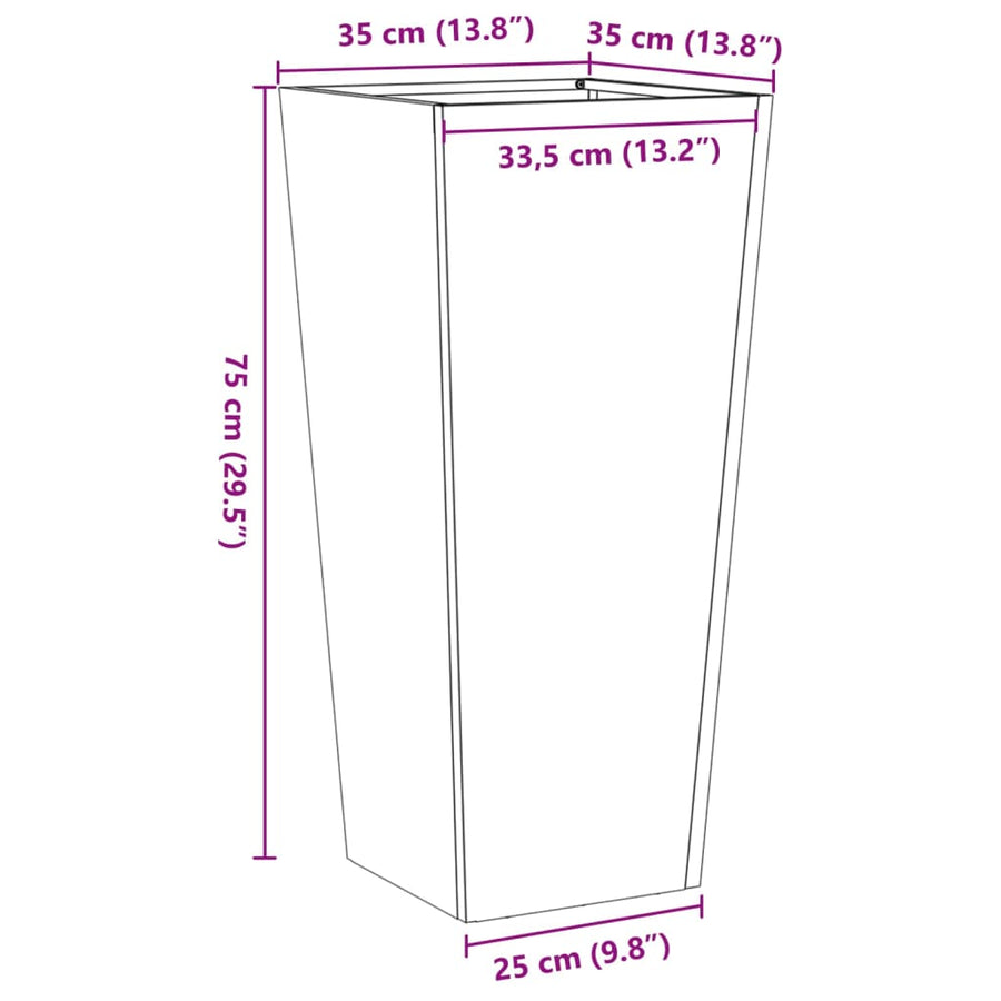 Plantenbak 35x35x75 cm gegalvaniseerd staal