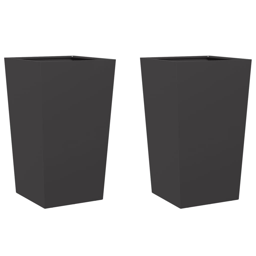Plantenbakken 2 st 45x45x75 cm staal zwart