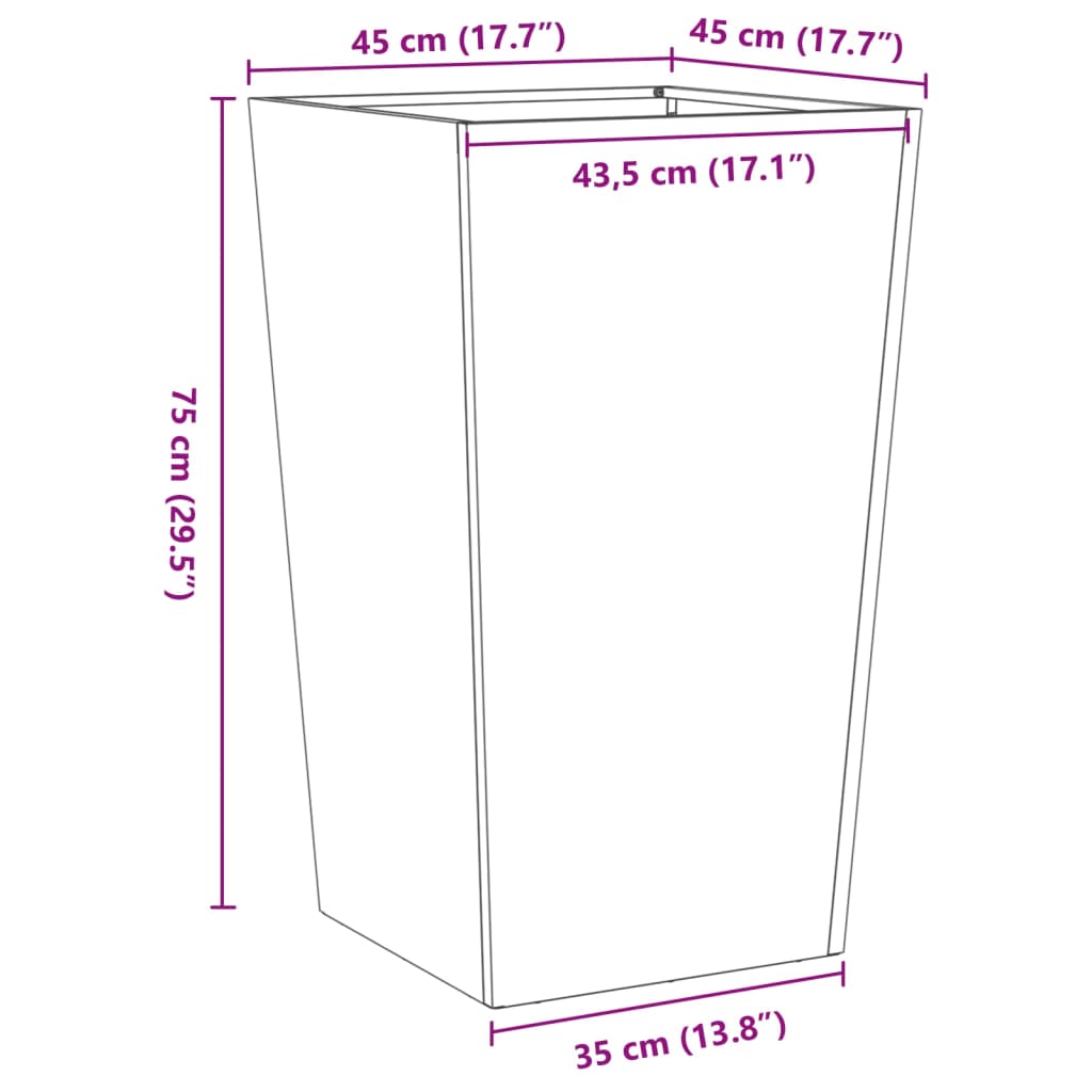 Plantenbakken 2 st 45x45x75 cm staal zwart