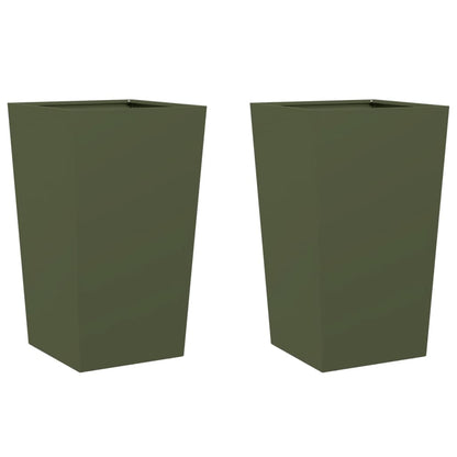 Plantenbakken 2 st 45x45x75 cm staal olijfgroen