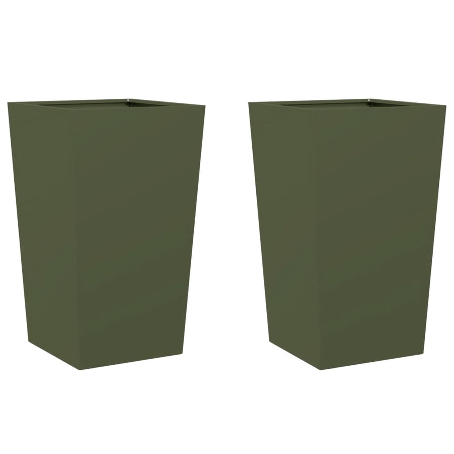 Plantenbakken 2 st 45x45x75 cm staal olijfgroen