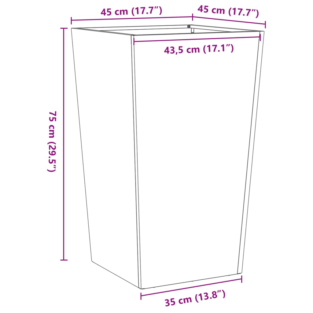 Plantenbak 45x45x75 cm roestvrij staal