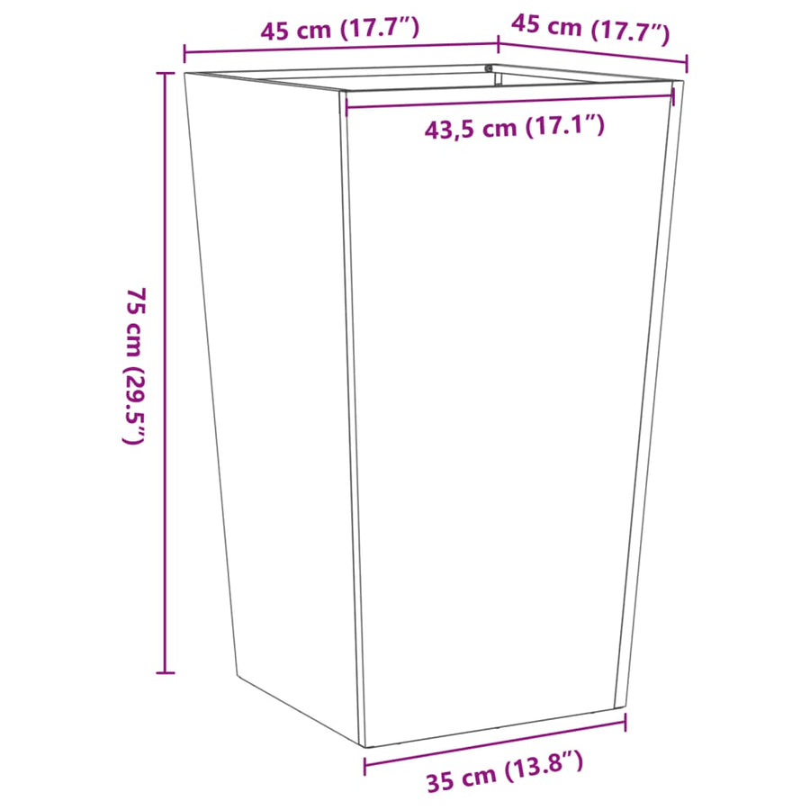 Plantenbakken 2 st 45x45x75 cm gegalvaniseerd staal