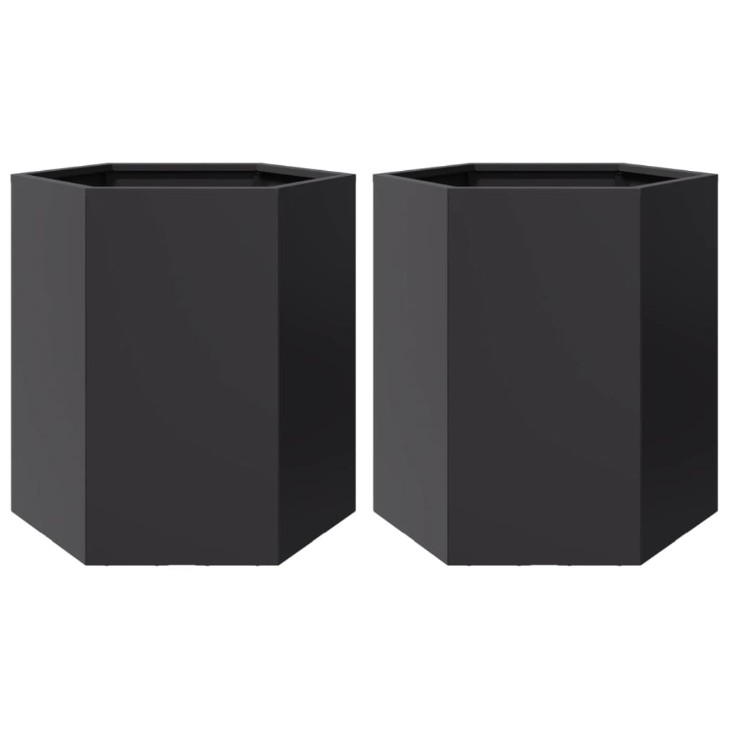 Plantenbakken 2 st zeshoek 46x40x45 cm staal zwart