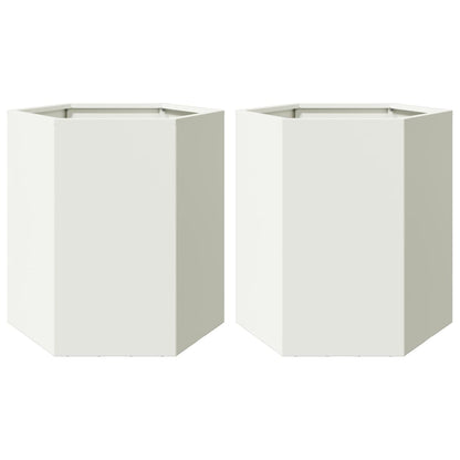 Plantenbakken 2 st zeshoek 46x40x45 cm staal wit