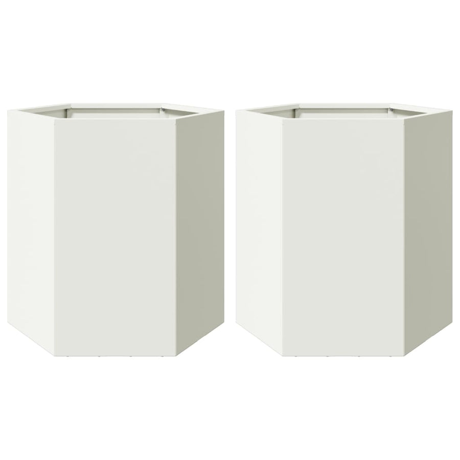 Plantenbakken 2 st zeshoek 46x40x45 cm staal wit