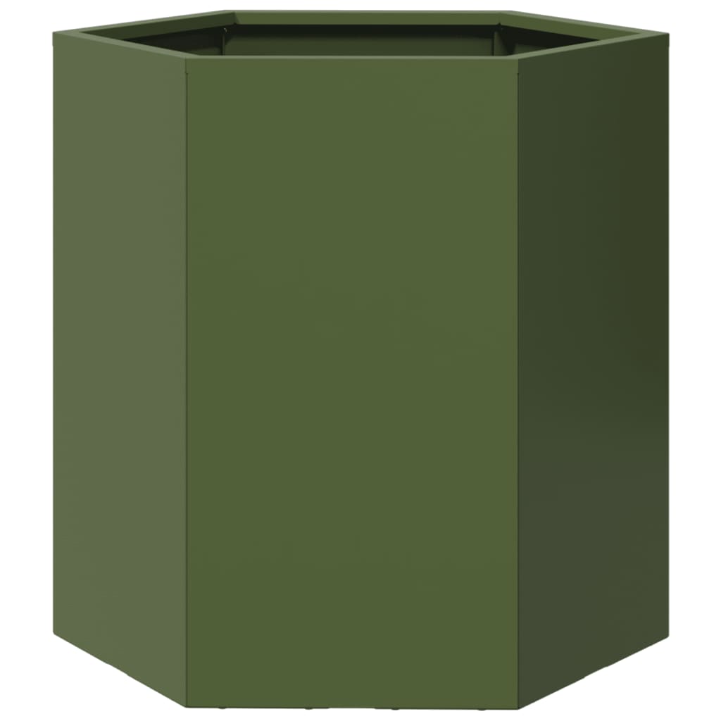 Plantenbak zeshoek 46x40x45 cm staal olijfgroen