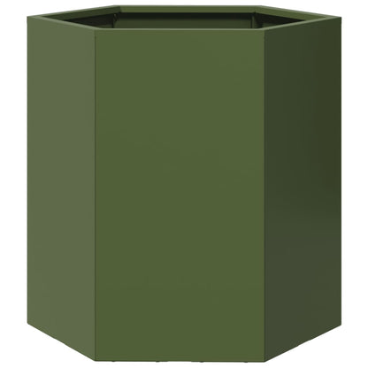 Plantenbak zeshoek 46x40x45 cm staal olijfgroen