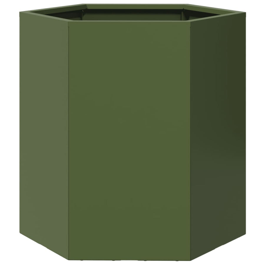 Plantenbak zeshoek 46x40x45 cm staal olijfgroen