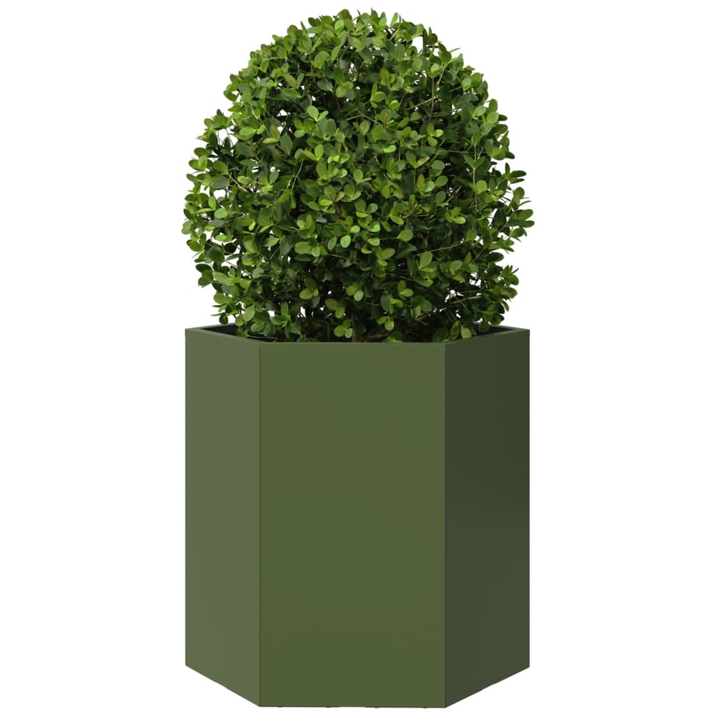 Plantenbak zeshoek 46x40x45 cm staal olijfgroen