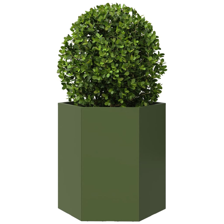 Plantenbak zeshoek 46x40x45 cm staal olijfgroen