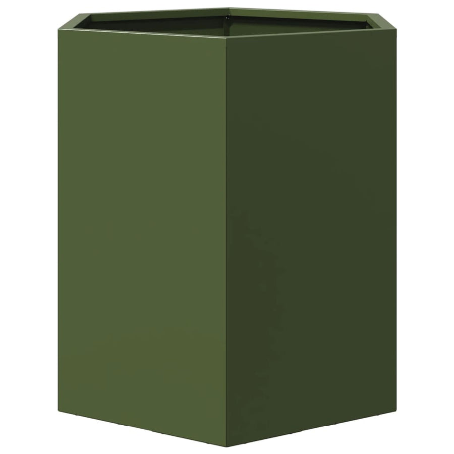 Plantenbak zeshoek 46x40x45 cm staal olijfgroen