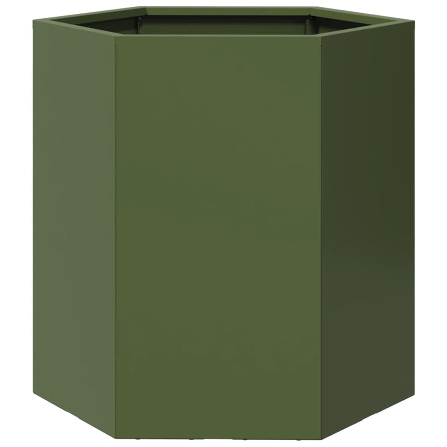 Plantenbak zeshoek 46x40x45 cm staal olijfgroen
