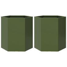 Plantenbakken 2 st zeshoek 46x40x45 cm staal olijfgroen