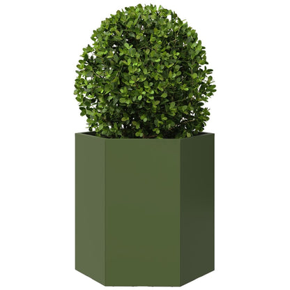 Plantenbakken 2 st zeshoek 46x40x45 cm staal olijfgroen