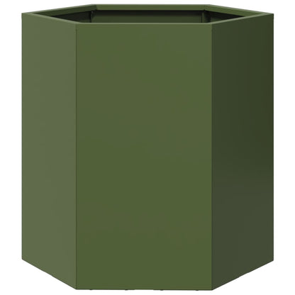 Plantenbakken 2 st zeshoek 46x40x45 cm staal olijfgroen