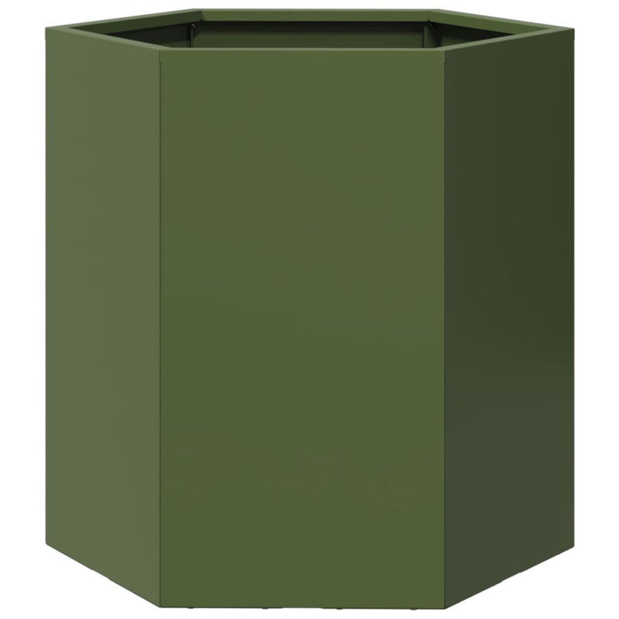 Plantenbakken 2 st zeshoek 46x40x45 cm staal olijfgroen