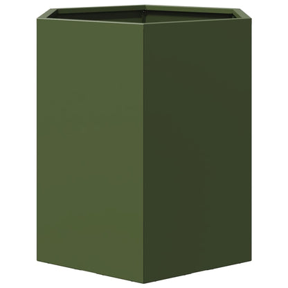 Plantenbakken 2 st zeshoek 46x40x45 cm staal olijfgroen