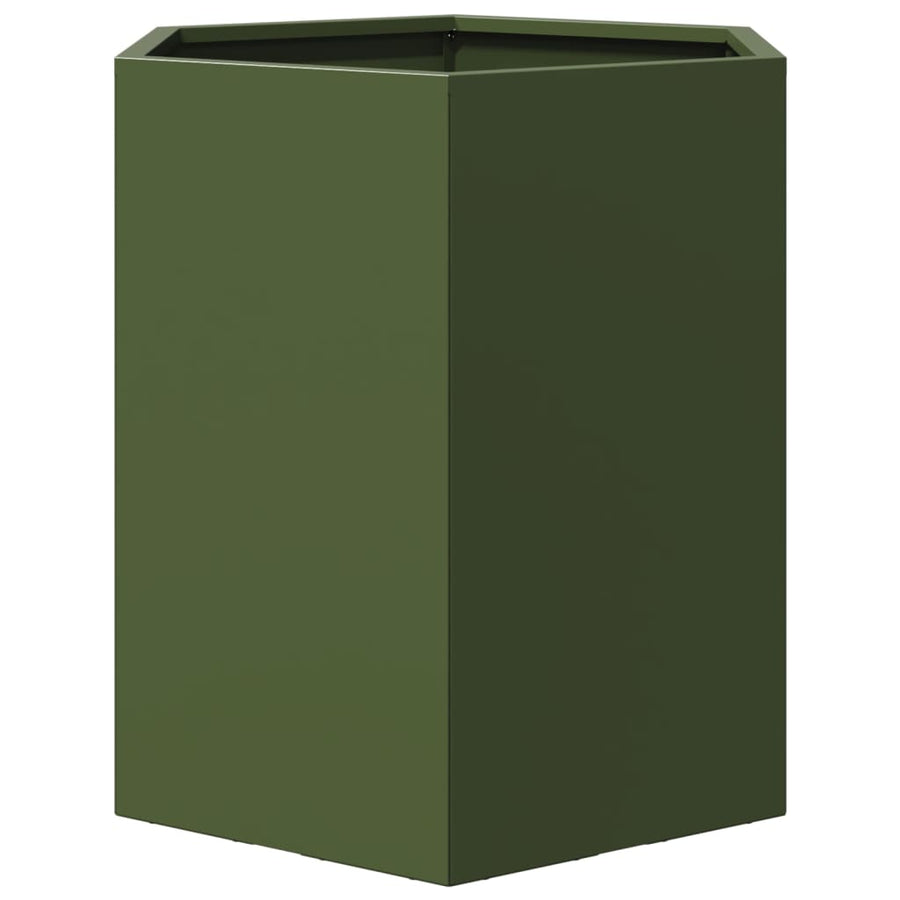 Plantenbakken 2 st zeshoek 46x40x45 cm staal olijfgroen