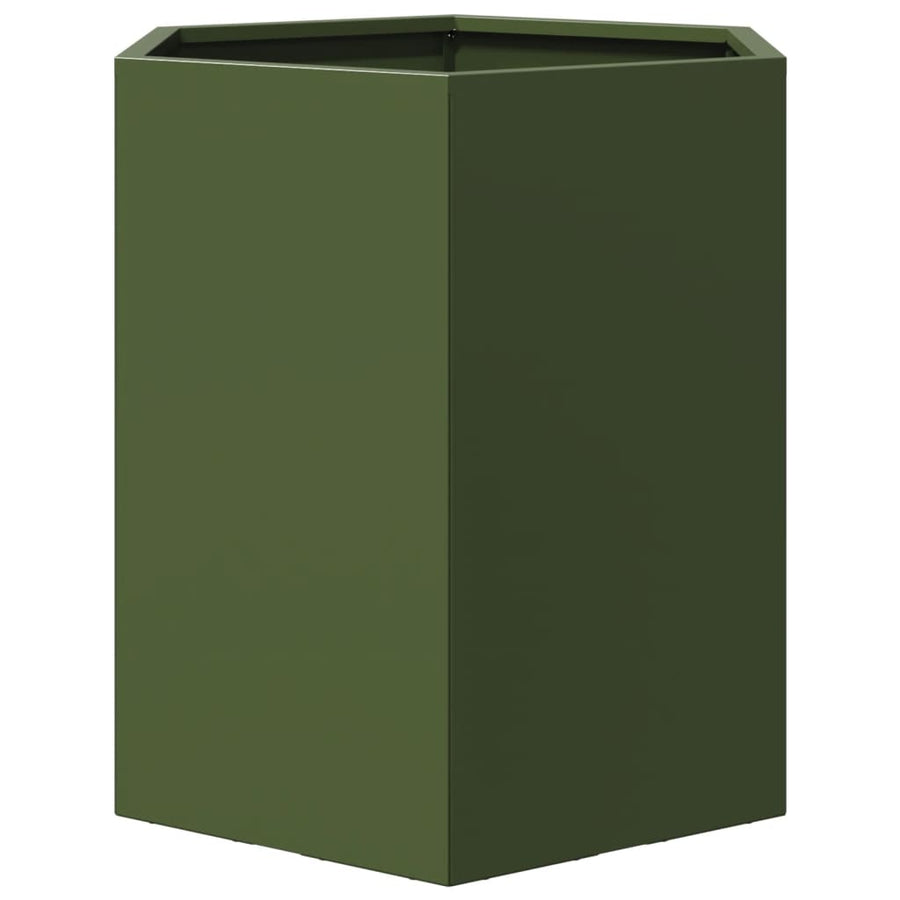 Plantenbakken 2 st zeshoek 46x40x45 cm staal olijfgroen