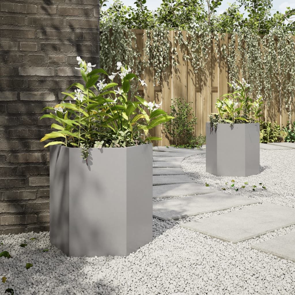Plantenbakken 2 st zeshoek 46x40x45 cm roestvrijstaal