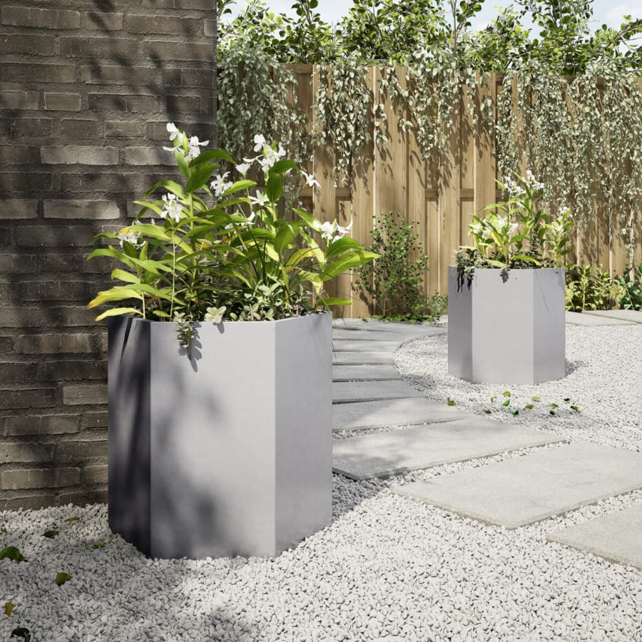 Plantenbakken 2 st zeshoek 46x40x45 cm gegalvaniseerd staal