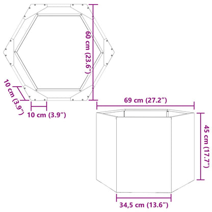 Plantenbak zeshoek 69x60x45 cm staal zwart