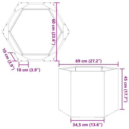 Plantenbak zeshoek 69x60x45 cm staal wit