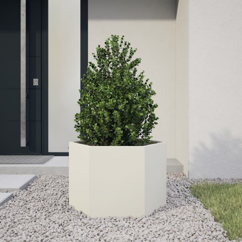 Plantenbak zeshoek 69x60x45 cm staal wit