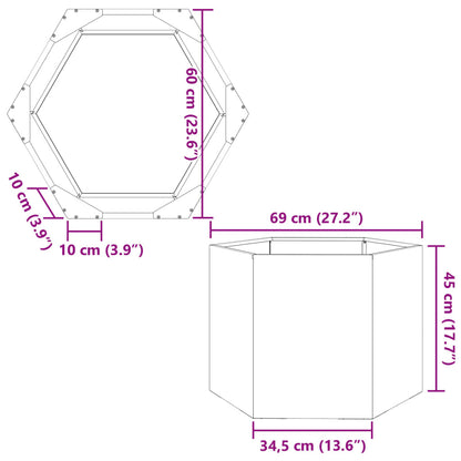 Plantenbak zeshoek 69x60x45 cm gegalvaniseerd staal